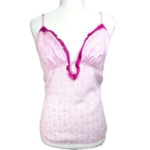 Vintage Y2K Pink Coquette Dainty Chiffon Sheer Lace Slip Babydoll Cami Sleep Top